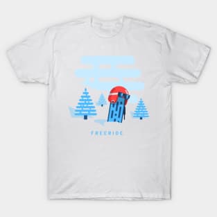 Racing helmet with ski goggles on snowboard sticking out of the snow T-Shirt